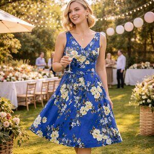 NWT - Talbots Floral Pleated Dress 10P Belted Pockets